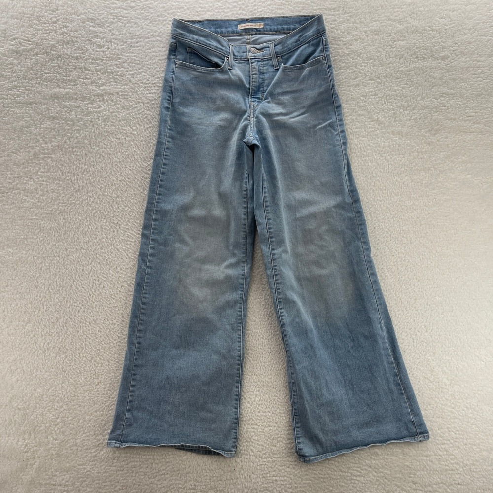 Levis 318 Shaping Wide Leg Jeans Womens 29 Blue Light Wash Denim Baggy Y2K